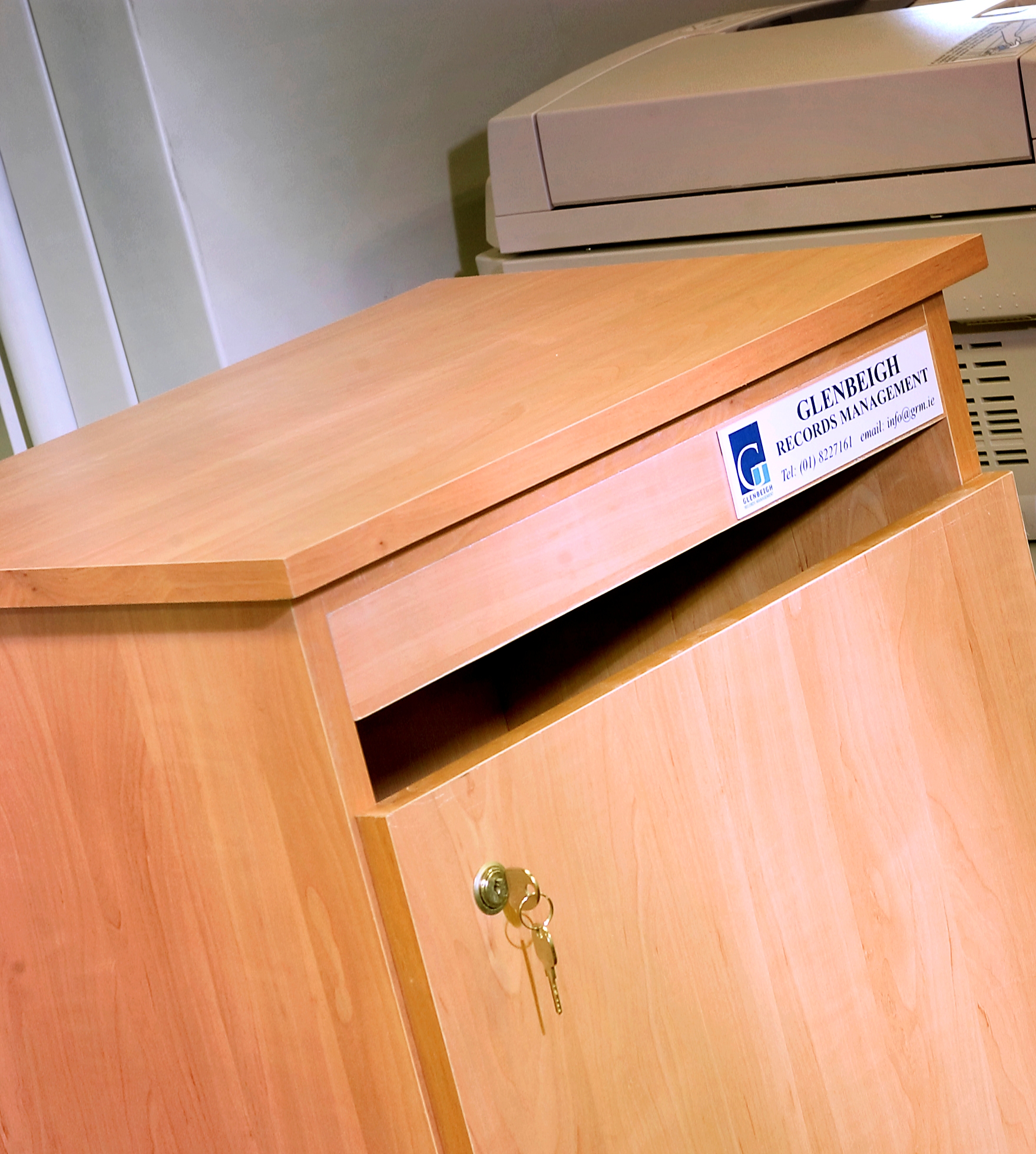 We provide clients with wheelie bins or lockable wooden consoles which can be placed in your office ...